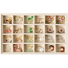Frebeauty 24 Grid Earring Organizer,Velvet Jewelry Tray for Drawer