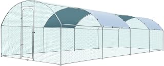Extra Large Metal Chicken Coop for 40-45 Chickens, Portable, Walk-in Chicken Run, Chicken Pen Outdoor W/Cover, Waterproof & Anti-UV, 26.3' D x 9.8' W x 6.4' H, Wire Mesh Poultry Cage for Yard