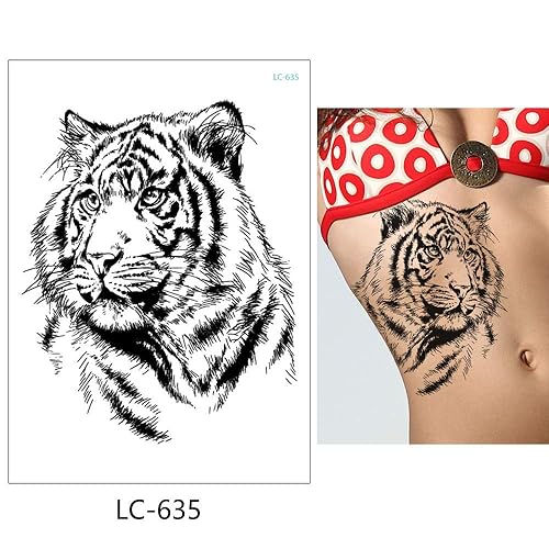 Miniatura 5 de Glaryyears Tatuaje temporal de león tigre para hombres, mujeres y adultos, paquete de 8 tatuajes falsos con diseño de animales del bosque,