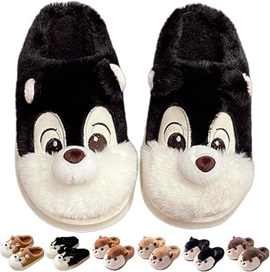 Jfxgjuv Squirrel Slippers, Fuzzy Animal Slippers for Women Men, Cute Fluffy Soft Plush Warm House Shoes Anti-Slip Christmas Halloween Slides