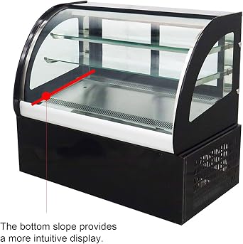 220V 0.9m Countertop Refrigerated Cake Curved Cake Display Cabinet Bakery Showcase Commercial Display Fridge Cake Showcase Back Sliding Door Yellow Light