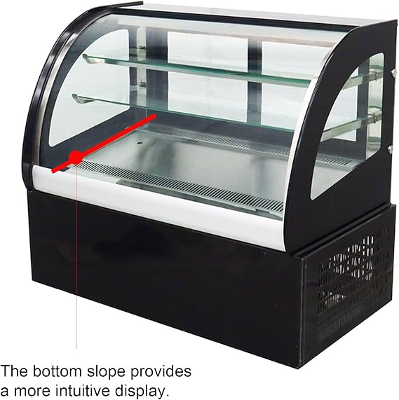 220V 0.9m Countertop Refrigerated Cake Curved Cake Display Cabinet Bakery Showcase Commercial Display Fridge Cake Showcase Back Sliding Door Yellow Light