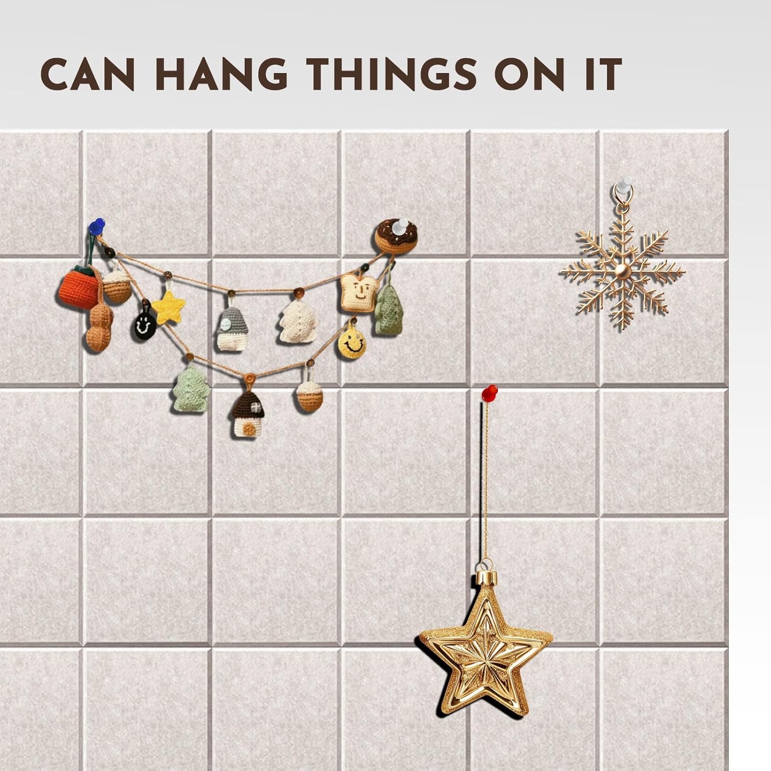 MISSDAY Oatmeal Acoustic Wall Panel Felt Bulletin Board 48" x 36" Cork Board for Wall, 12-Pack Boards with 72 Removable Adhesive Tabs, 50 Pins, Pin Board for Home Office Classroom Soundproof Wall Tile