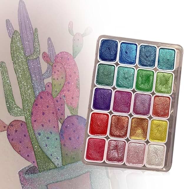 20 Colors Watercolor Painting Set, Drawing Supplies Shimmer Metallic Wat...