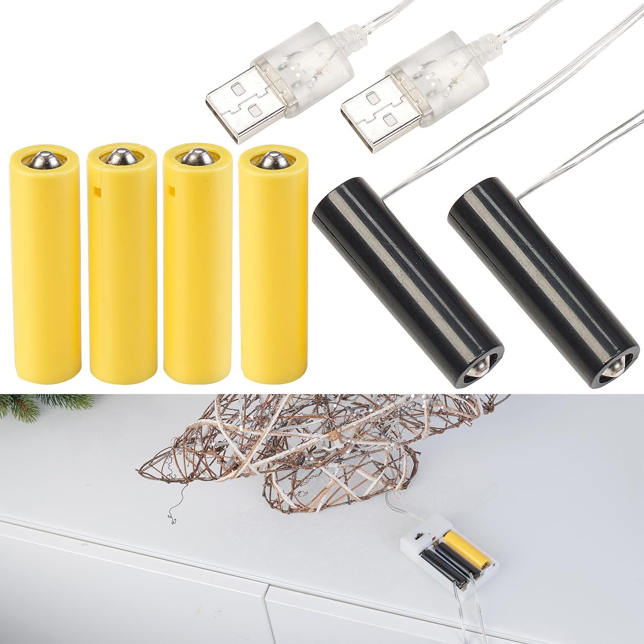 revolt AA-Stromadapter: 8er-Set Universal-USB-Batterie-Adapter, ersetzt 24 AA-Batterien (Batterie-Fach-Netzteil, Batteriegerät-Netzteil, Akku Ladegerät)