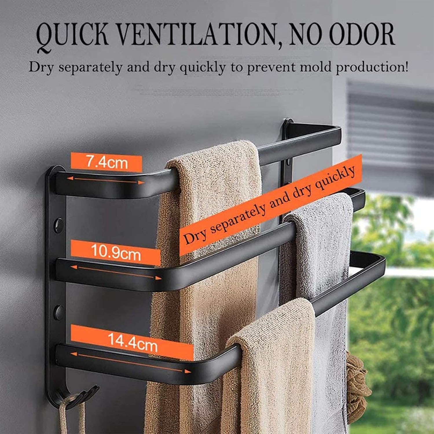 2Pcs Self Adhesive Hand Towel Rail Set Metal Holder with Wooden Rod Wall Mounted Towel Rack for Bathroom Iron Sheet and Abs Material Space Saving Organizer for,B-30CM