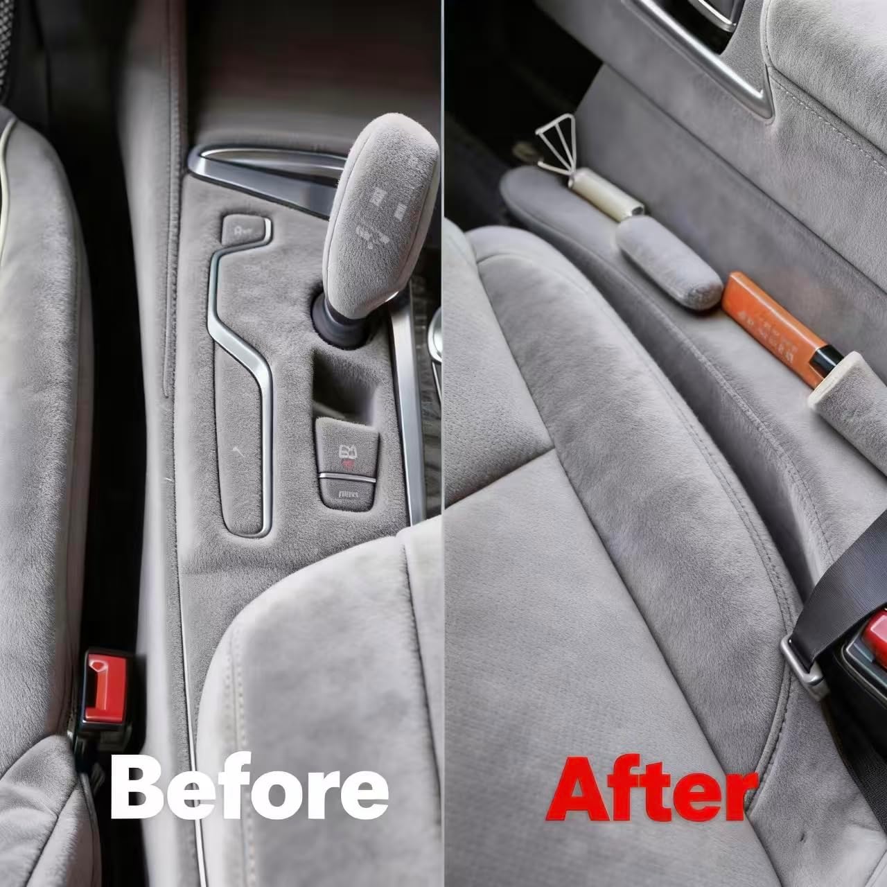 Inflatable Car Seat Gap Filler Strip - 2Pcs Suede Foldable Seat Gap Plug Blocker,Stop Dropping Items,Soft Interior Accessories for All Cars (Gray)