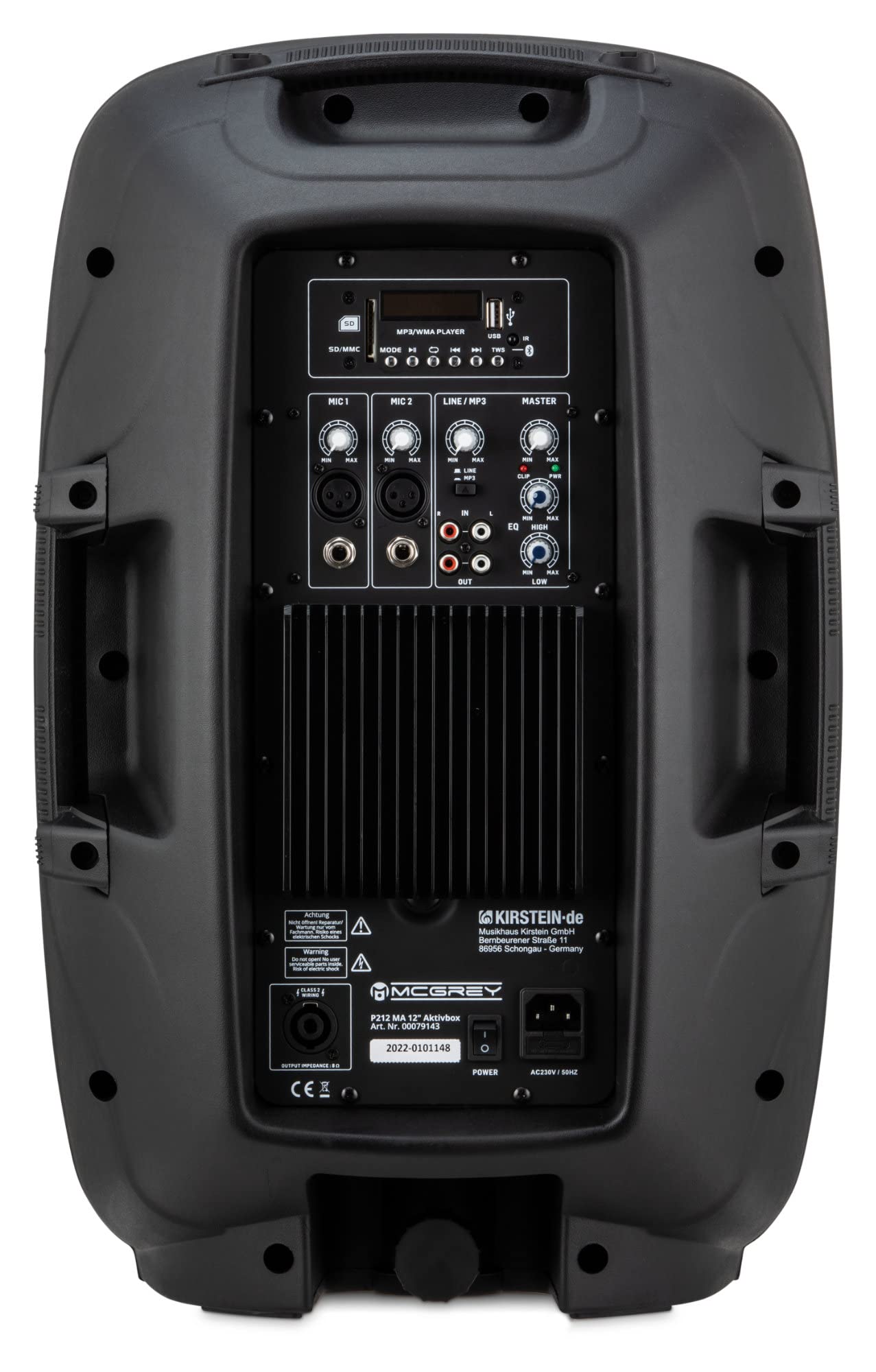 McGrey P212 MA Aktiv-Lautsprecher - FM/USB/SD/Bluetooth® MP3-Player - 120 W RMS / 600 W Peak - 2-Wege-System mit 12" Woofer und 1" Hochtöner - ABS-Kunststoffgehäuse - Schwarz