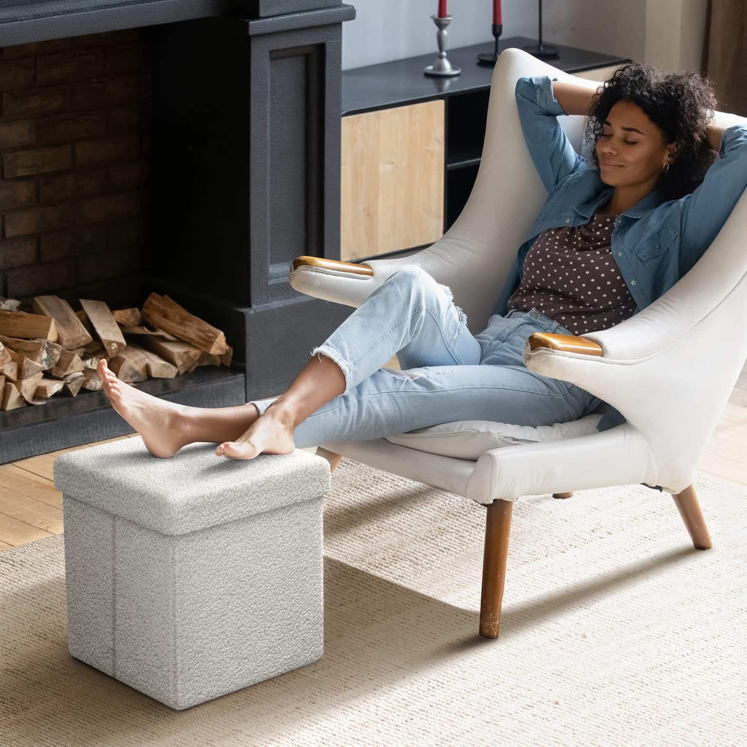 Sorbus Teddy Fabric Storage Cube - 15 Inch Foldable Multipurpose Ottoman, Cozy Foot Rest, Sofa Storage, Stool for Living Room, Bedroom, Dorm, Kids Room - Small Ottoman with Lid