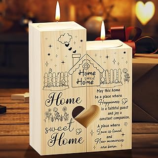Welsky New Home Gifts, House Warming Gifts New Home Wooden Candle Holders, Warm Engraved Moving in Housewarming Gift, House Warming Gift for Women Couple Friends Family