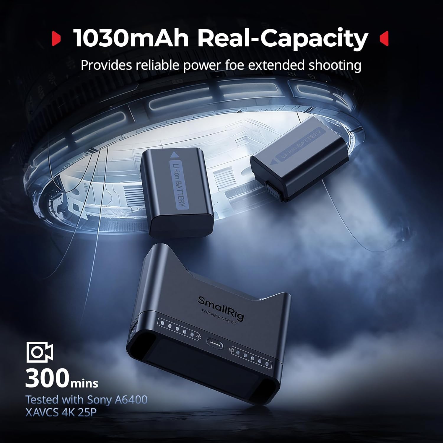 SMALLRIG NP-FW50 Camera Battery Set for Sony, 11W Dual Slot Charger with 1030mAh Batteries, Full Compatible with Sony A6000 A6100 A6300 A6400 ZV-E10 A7 A7S A7R A7SII A7RII A5000 A5100 ILCE-QX1