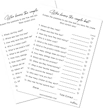 RokAPary Modern Minimalist Who Knows The Couple Best, Wedding, Bridal Shower, Bachelorette or Engagement Party Game, Couples Guessing Play Pack of 50 Cards 5”x7” Made in USA