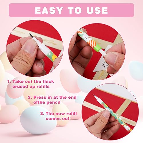 Miniatura 3 de Kolewo4ever HB - Lápices de Pascua translúcidos multipunto, multicolor, no afilables, lápices de plástico desplegables, conejo, huevos impresos, 4