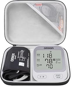 BOVKE Carrying Case Compatible with OMRON Silver BP5255 / OMRON Bronze BP5150 Upper Arm Blood Pressure Monitor with Cuff, Mesh Pocket for Batteries and Charger, Black