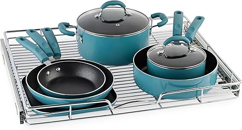 Vista 16 de Organizador de gabinete deslizable, estante de almacenamiento de armario de cocina deslizante extraíble y organizador, marco de alambre resistente