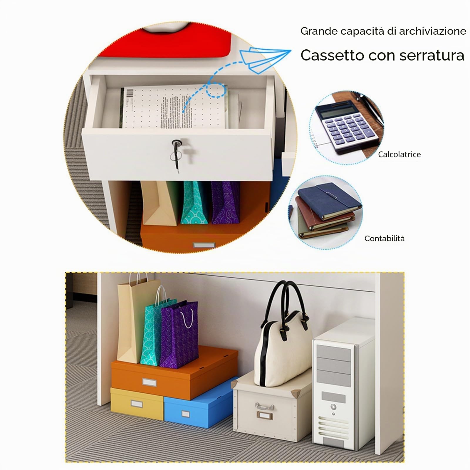 Banco reception reception, Banco cassa vendita al dettaglio per home office e lobby, Banco accoglienza per piccoli spazi, banco reception con cassetto chiudibile a chiave 60cm