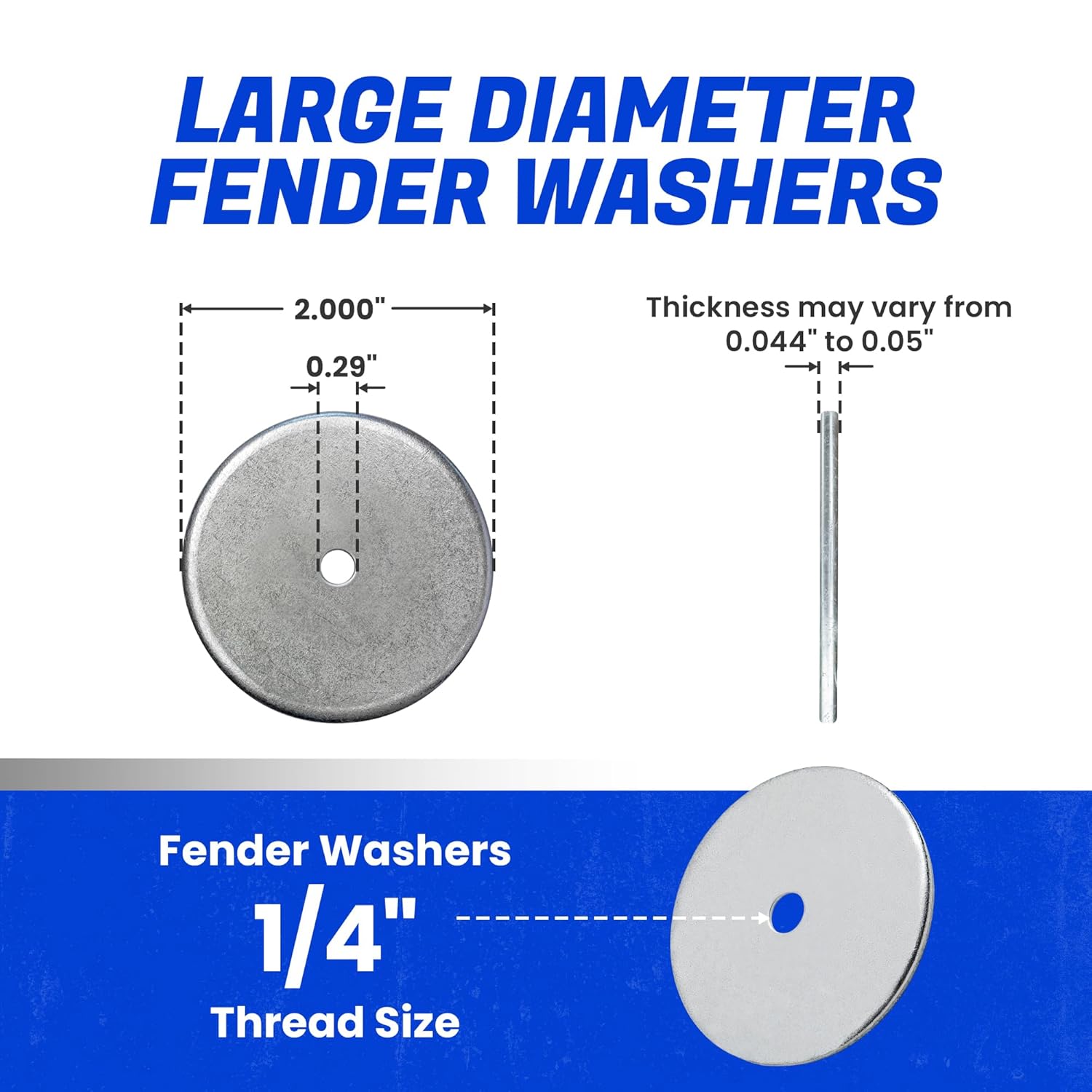 Fastenere Fender Washers 1/4 x 2 (100 Pack), Large Diameter, 18-8 Stainless Steel Plain Finish, Corrosion Resistant, High Tensile Strength Metal Hardware for Automotive and Construction Projects