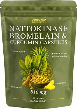 Nattokinase Bromelain Curcumin | Foreign Protein Detox & Cleanse with Black Pepper Extract | High Strength | 60 Vegan Capsules, Made in the UK by Roundway Supplements