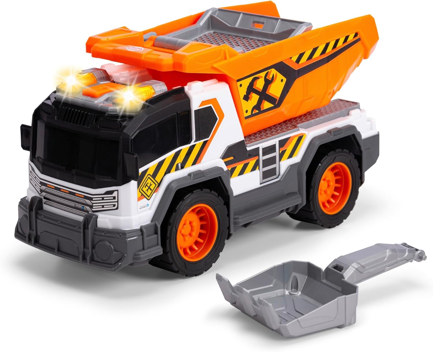 Dickie City Heroes Work 30 cm Dump Truck with Light and Sound, Flip-Over Loading Platform with Sand Sieve and Removable Shovel from 3 Years (203306025)