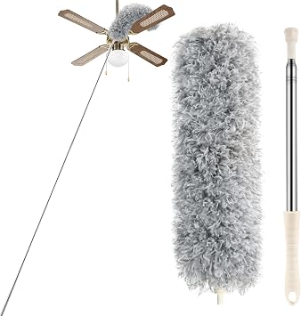 BLUEELF Microfiber Feather Dusters for Cleaning Tools with Extension PoleStainless Steel,100 Extra Long Duster Ceiling Fan, Gap, Blinds, Furniture, Cars