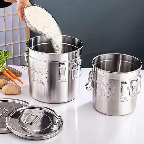 Miniatura 2 de Recipiente hermético de acero inoxidable para cocina, recipiente de cereales con tapa hermética y asas, cubo de almacenamiento de aceite de harina