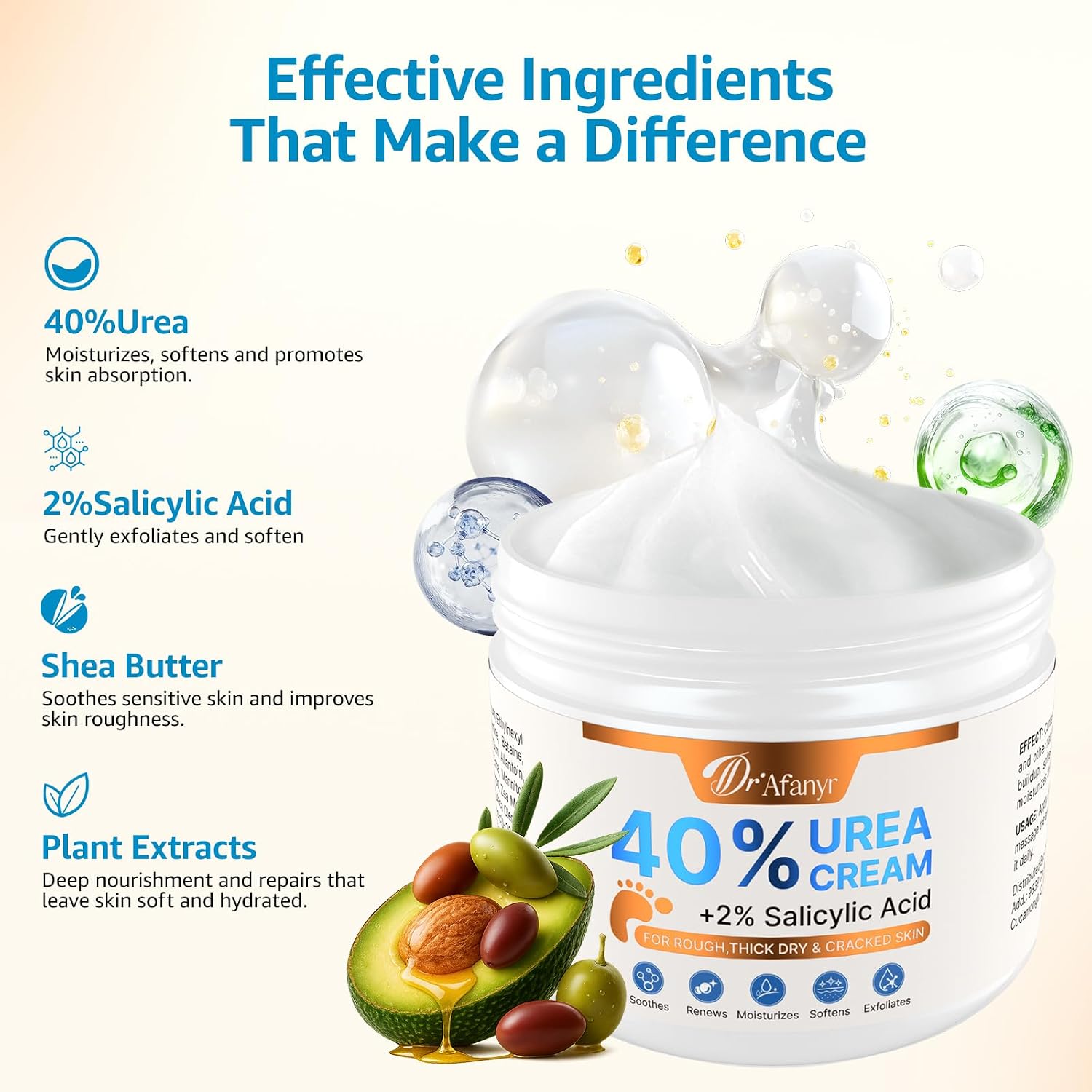 40% Urea Cream for Feet – Foot Cream with 2% Salicylic Acid for Dry Cracked Heels and Feet, Urea 40% Foot Lotion, Formulated with Shea Butter, Tea Tree Oil for Deep Moisturizing(5.29oz)