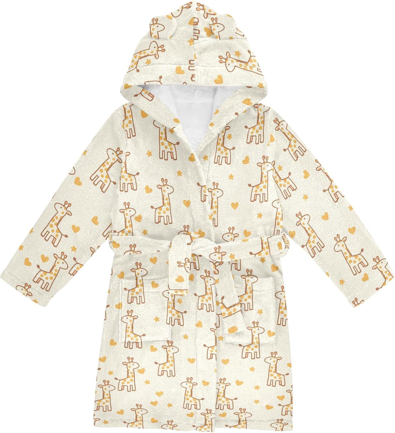 Giraffe Heart Star Toddler Hooded Bathrobe for Boys Girls Soft Plush Bath Towel Robe 2-12 Years