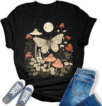 Womens Floral Shirts Wildflower Casual Graphic Tees Vintage Short Sleeve Girls T Shirts Fall Plus Size Tops