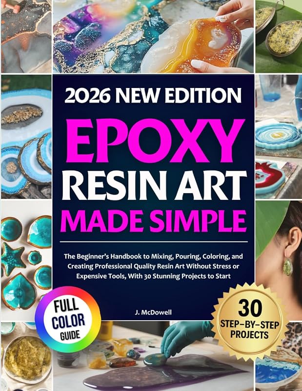Arte con resina epoxi simplificado: el manual para principiantes para mezclar, verter, colorear y crear arte en resina de calidad profesional sin estrés ni herramientas costosas, con 30 impresionantes proyectos para comenzar