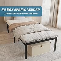 Vista 4 de Base de cama individual XL de 14 pulgadas, estructura de acero resistente, colchón de plataforma resistente, no necesita somier, marcos de cama