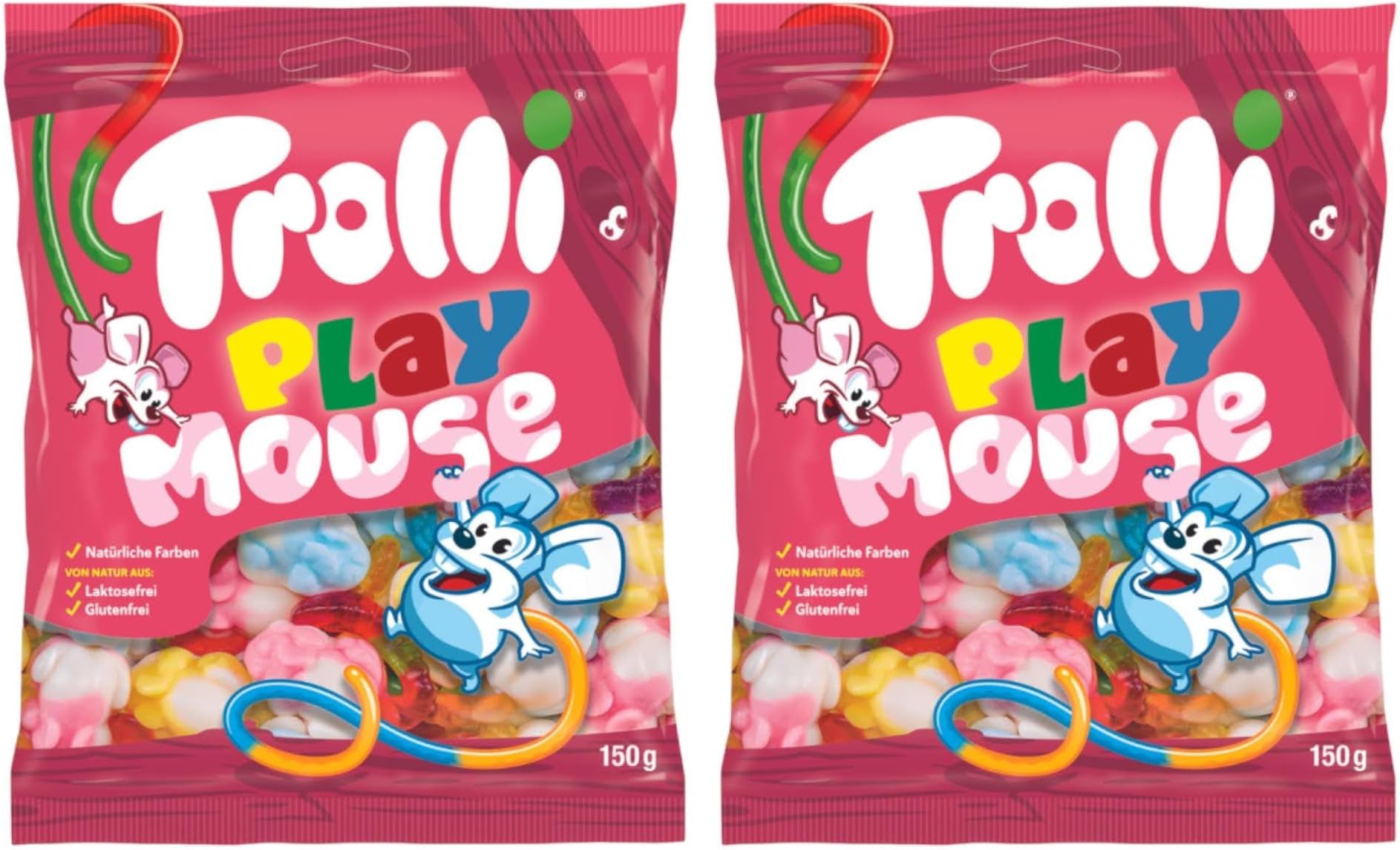 Play Mouse Gummy Foam Chewy Sweets Lactose & Gluten Free 3 Fruity Flavours 150g - 2x Share Bags