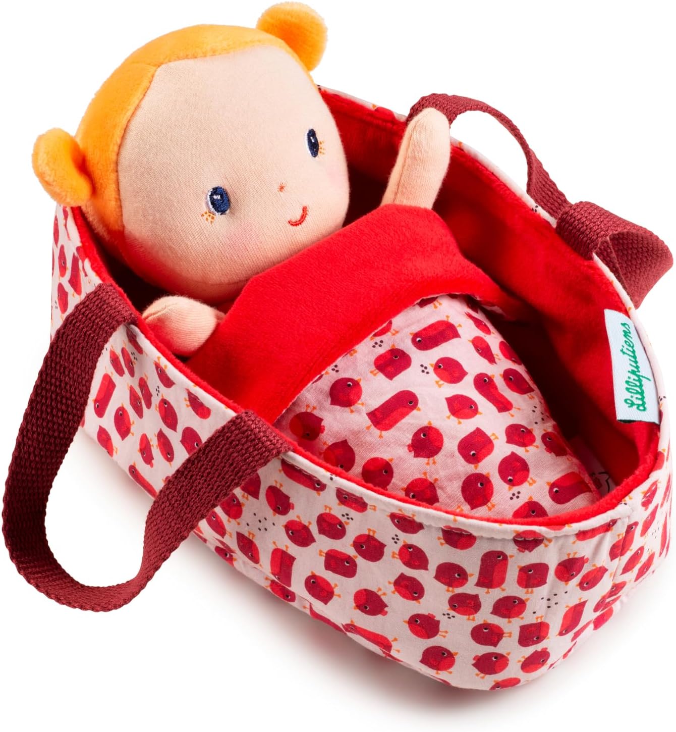 Lilliputiens - Baby Agathe with Carrycot - Fabric Baby Doll with Accessories - Stimulates Fine Motor Skills, Empathy, and Imagination -Realistic 22cm Educational Doll for Children from 12 Months-83133