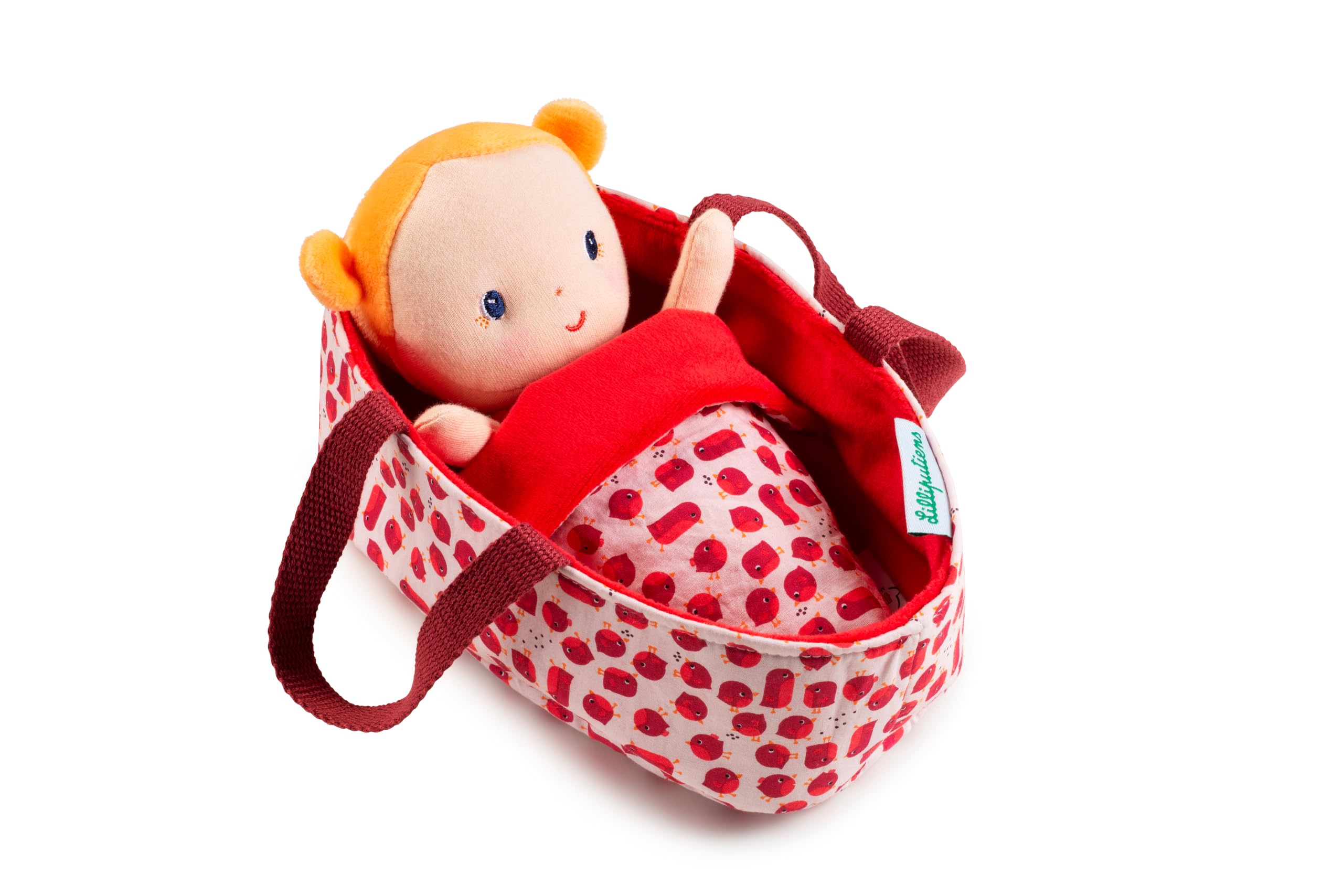 Lilliputiens - Baby Agathe with Carrycot - Fabric Baby Doll with Accessories - Stimulates Fine Motor Skills, Empathy, and Imagination -Realistic 22cm Educational Doll for Children from 12 Months-83133