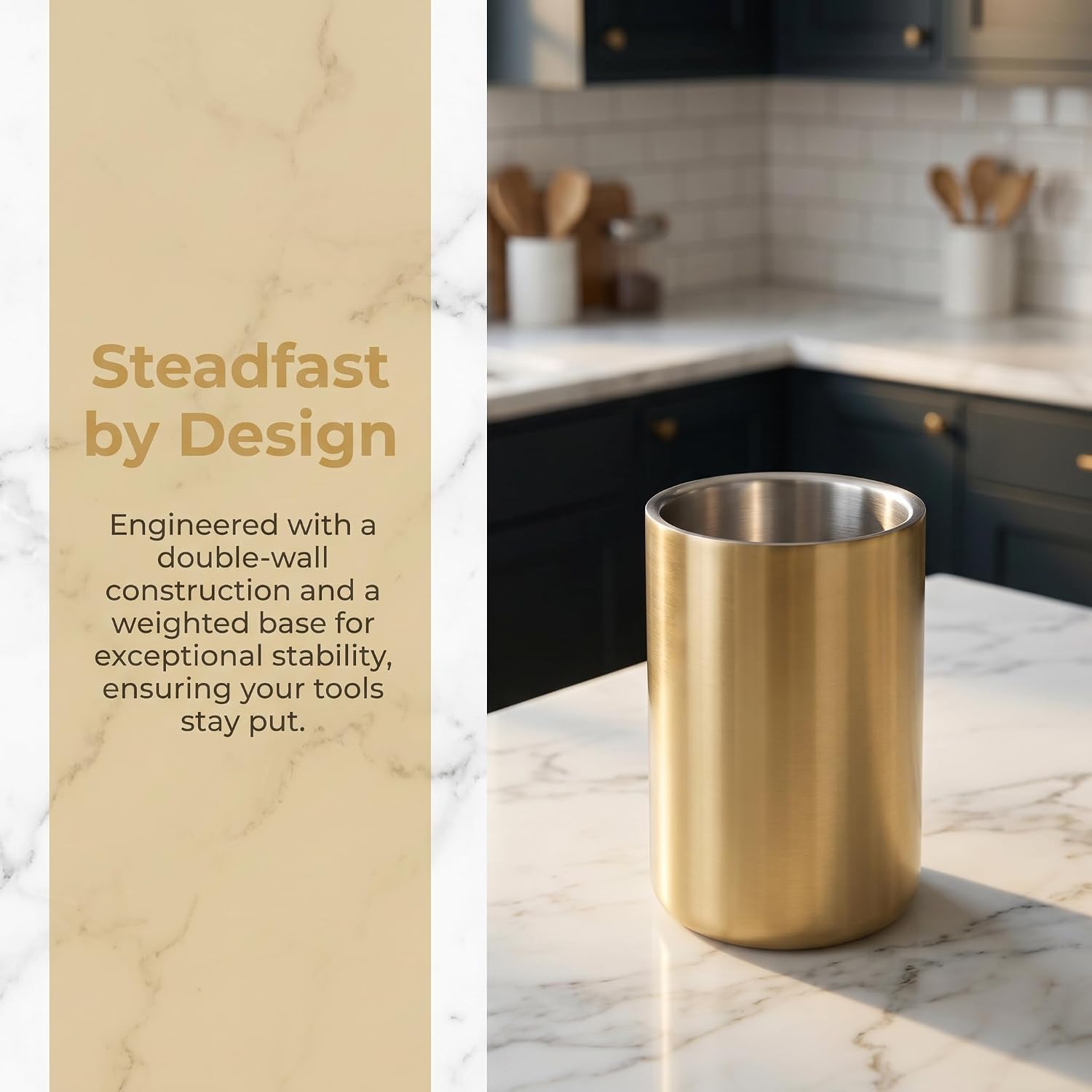 Gold 304 Stainless Steel Kitchen Utensil Holder for Countertop