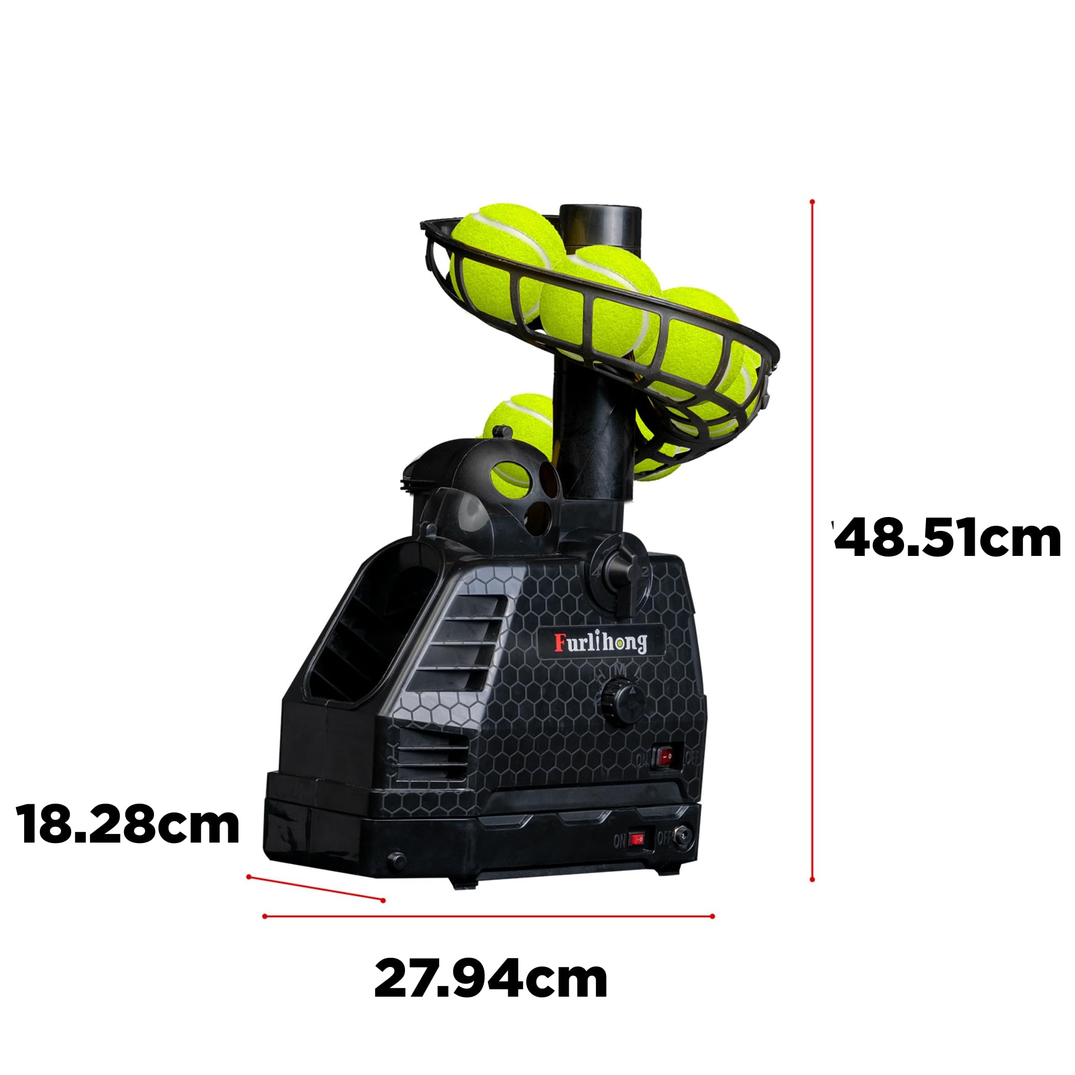 Furlihong Macchina da tennis 680BH, angolo di lancio regolabile, velocità e intervallo, funzione di oscillazione automatica, funzionamento a batteria o adattatore AC da 6 V