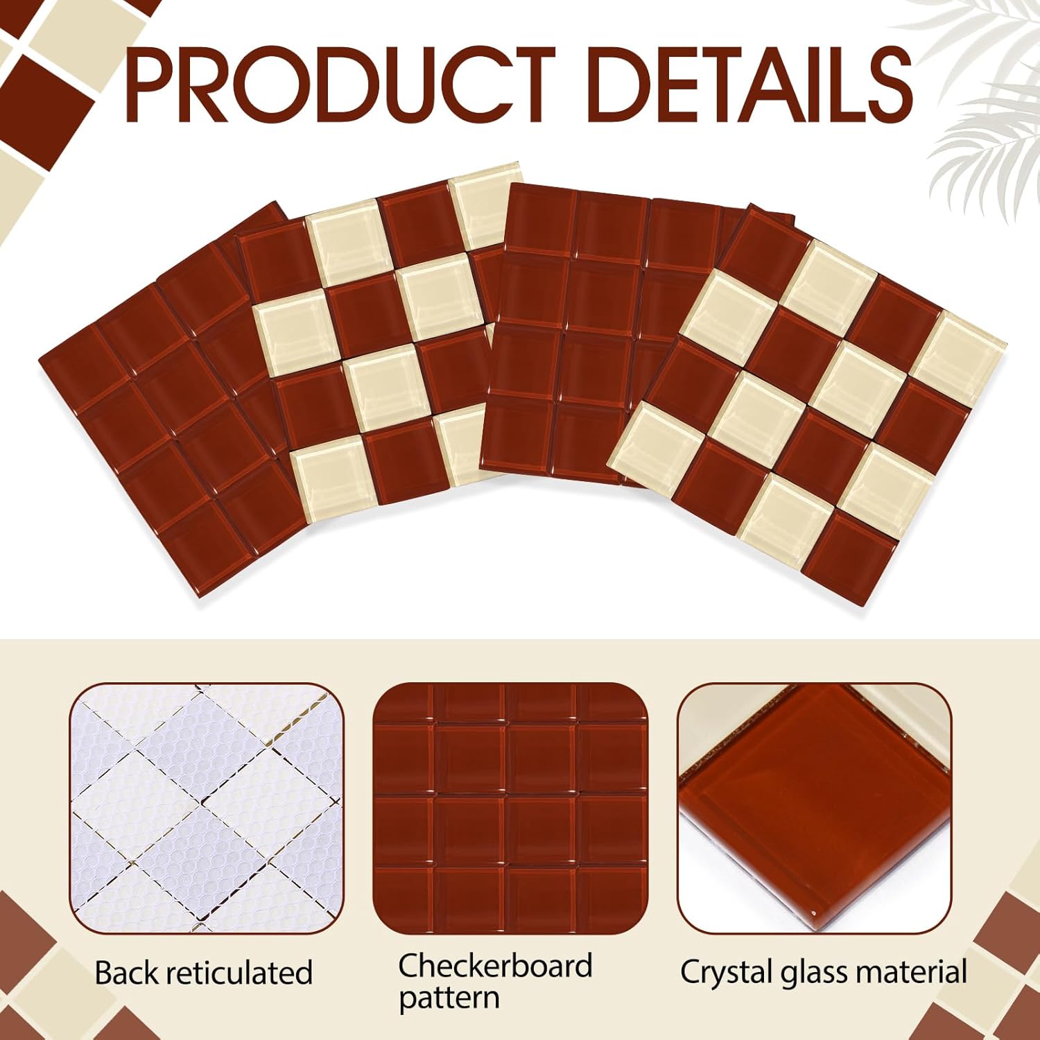 Queekay Brown and Beige Checkered Coaster Set of 6 for Drink 4" Square Glass Drinks Tiled Coaster Plaid Place Mat for Coffee Table Bar Plate Home Decoration Gifts for Mom