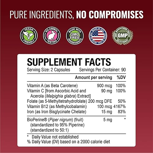 Miniatura 8 de Approved Science Anemiaprin - Hierro absorbible, vitamina C, suave para el estómago, 60 cápsulas, suministro para 1 mes, sin OMG, vegano