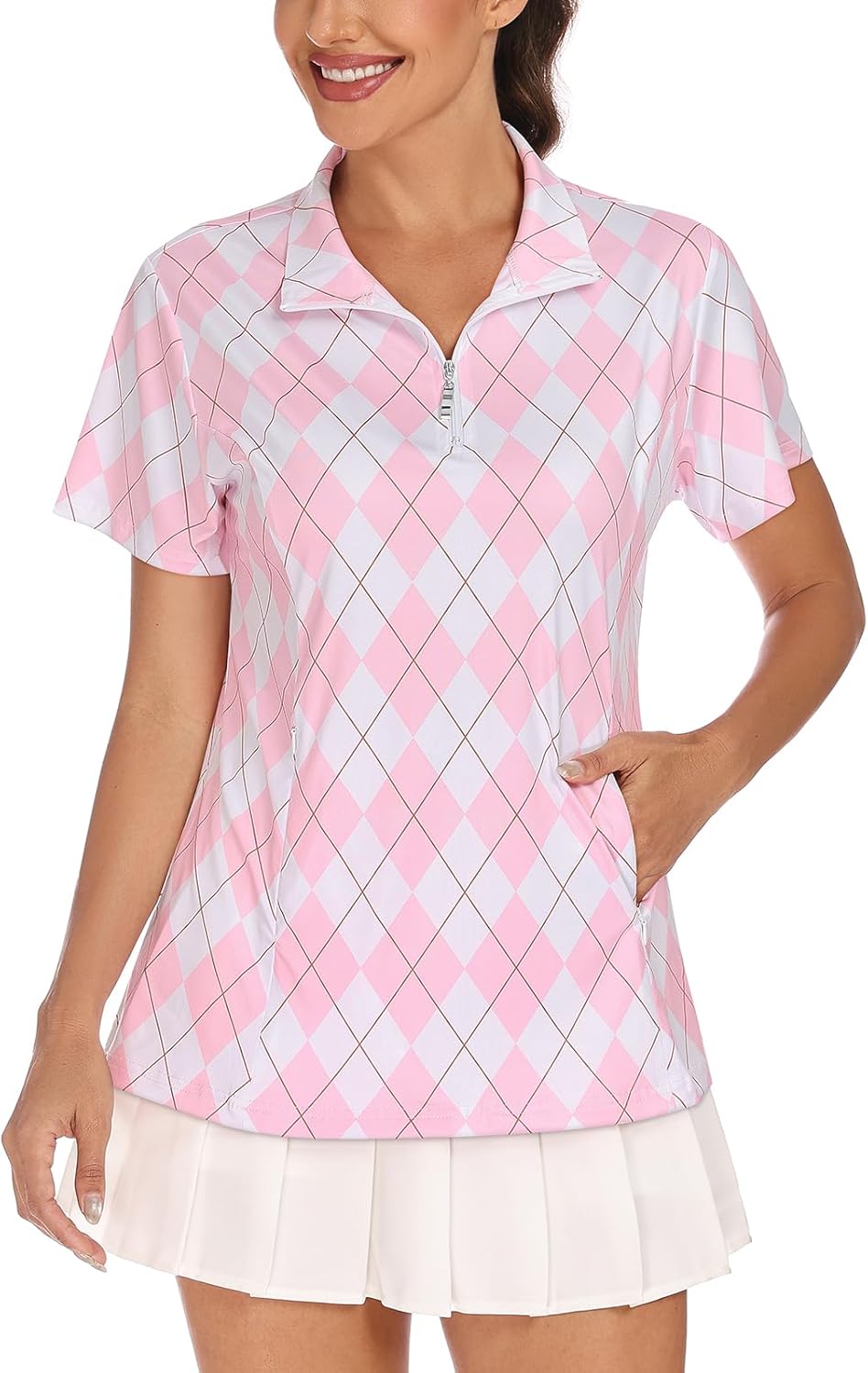 Tanst Sky Womens Golf Shirts Short Sleeve Zip Up Collared Quick Dry Workout Tennis Tops with Pockets