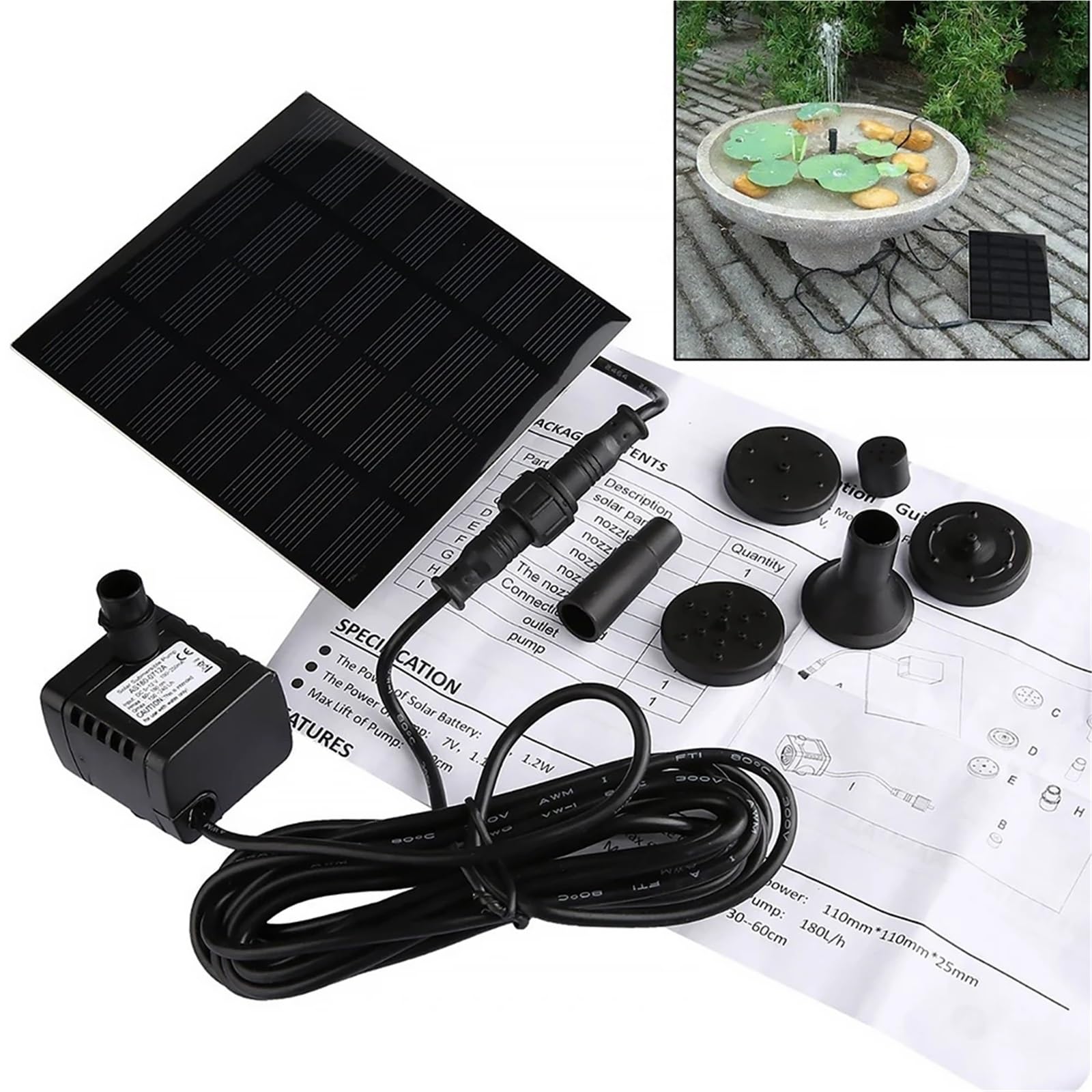 1pcs Solare Onda Maker Pond Fontana Pompa Acqua con 6 Spruzzi Acqua Acquario Pompa Solare Stagno