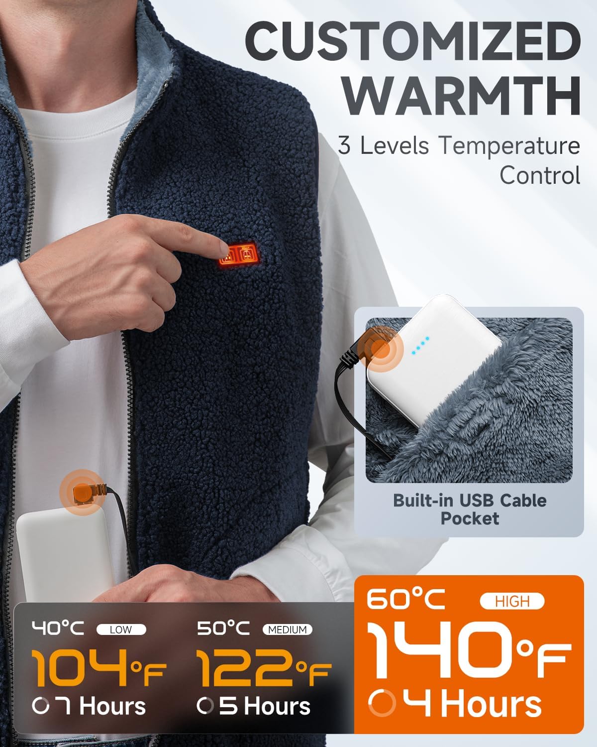 LABCOOL Heated Vest for Men Women with 10000mAh Power Pack Included, Polar Fleece Body Warmer, Rechargeable USB Warm Vest - Image 3