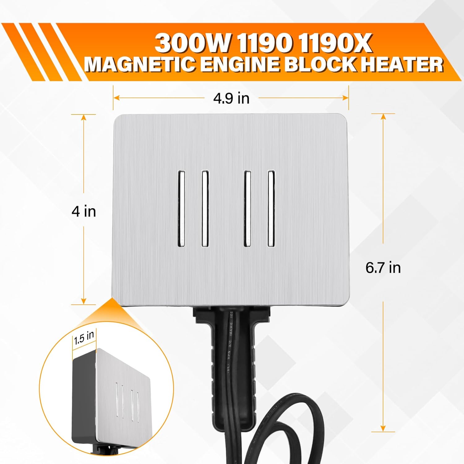 1190 1190X Magnetic Engine Heater for Jeep Trucks Farm Machinery Diesel Vehicles,120V 300W Surface-Thermostat Control for Oil Pan and Engine Block Heating