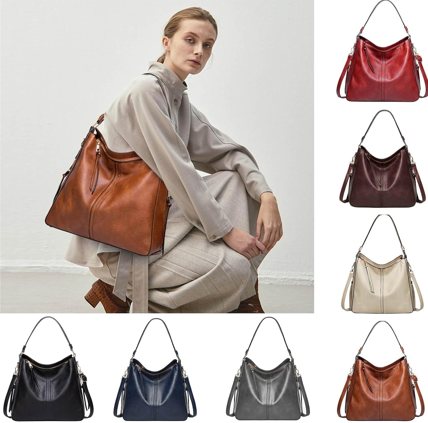 Women Leather Purses and Handbags Top Handle Satchel Large Capacity Tote Shoulder Bag
