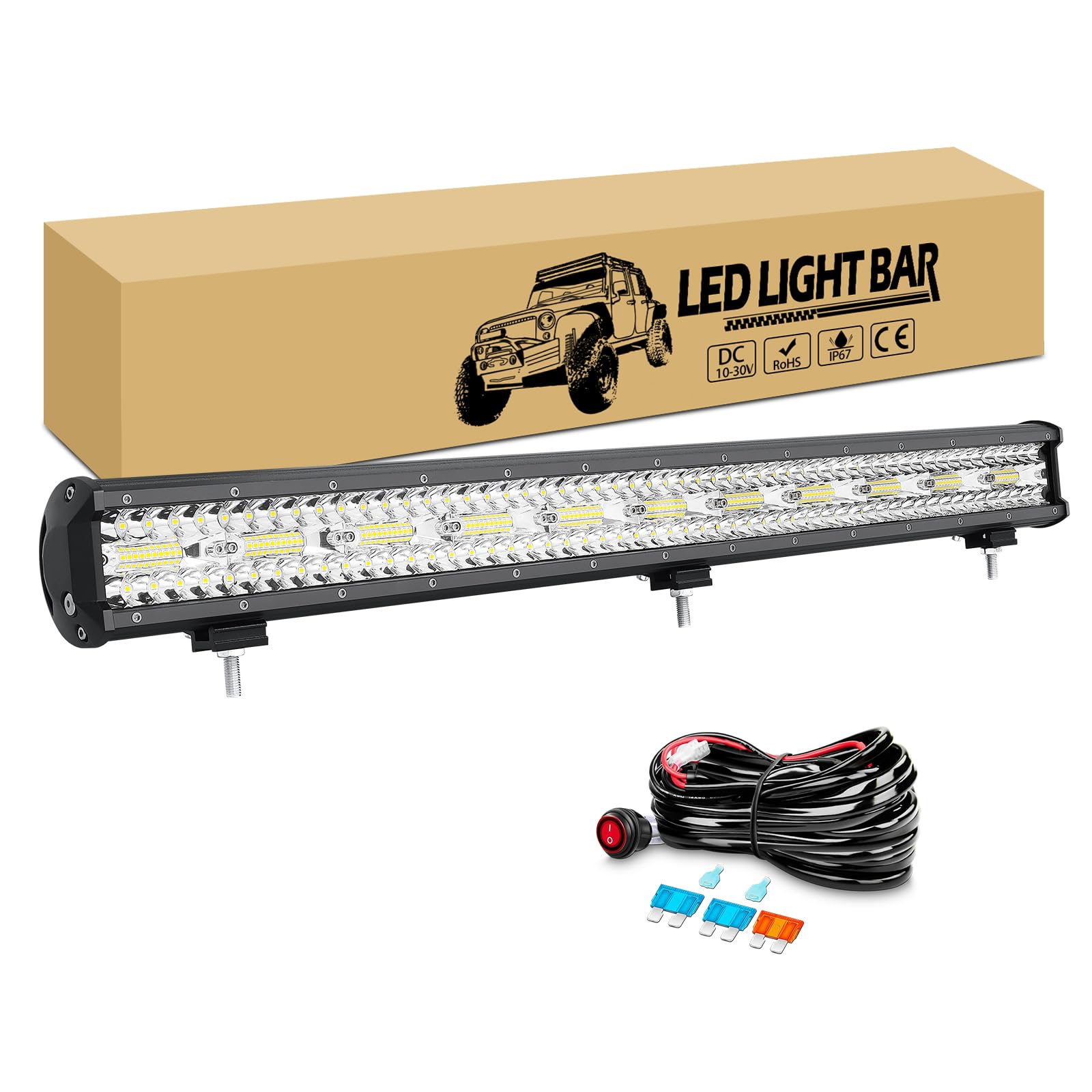 RIGIDON 80 cm 660 W listwa Led 4x4 z zestawem okablowania 12 V, dalekiego zasięgu listwa świetlna led do pojazdów offroad samochodów ciężarowych SUV ATV, 6000K światła przeciwmgielne