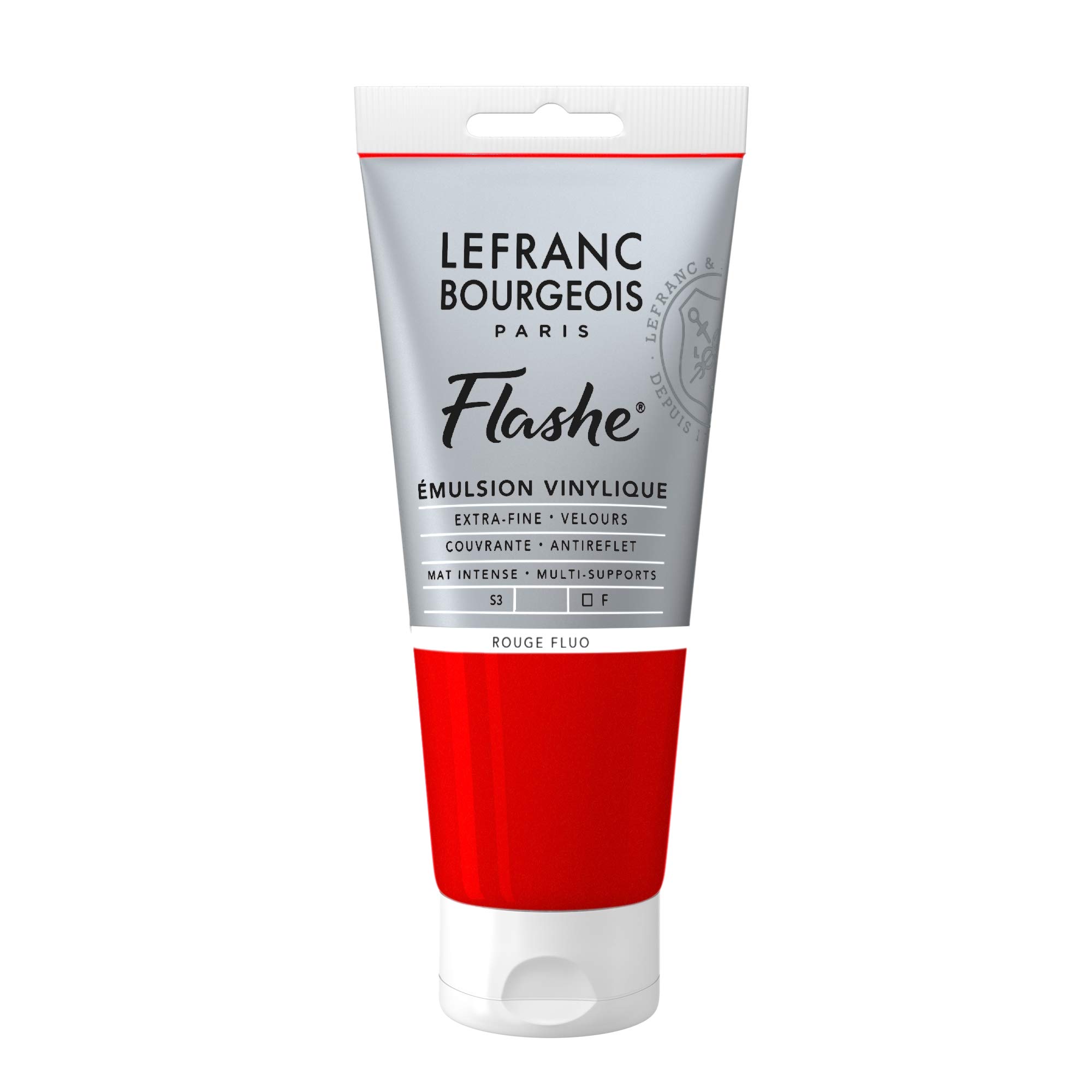 Lefranc Bourgeois Flashe, Extra-Fine Acrylic Vinyl Emulsion, Artists Quality, Fluorescent Red, 80ml Tube