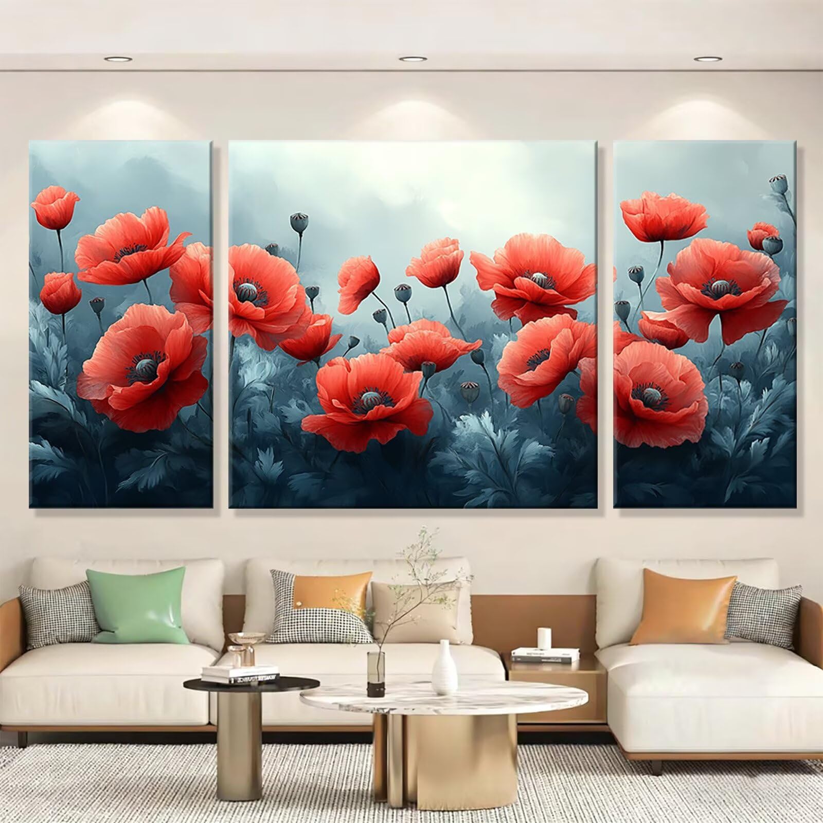 3 Pezzi Dipingere con i Numeri adulti, Paint by Numbers Pianta Papavero(3), Kit Lavoretti Creativi, Kit Pittura Acrilica Fai-da-Te, con Pennello, Decorazioni Casa 70x140cm (Senza Cornice) y1s-975