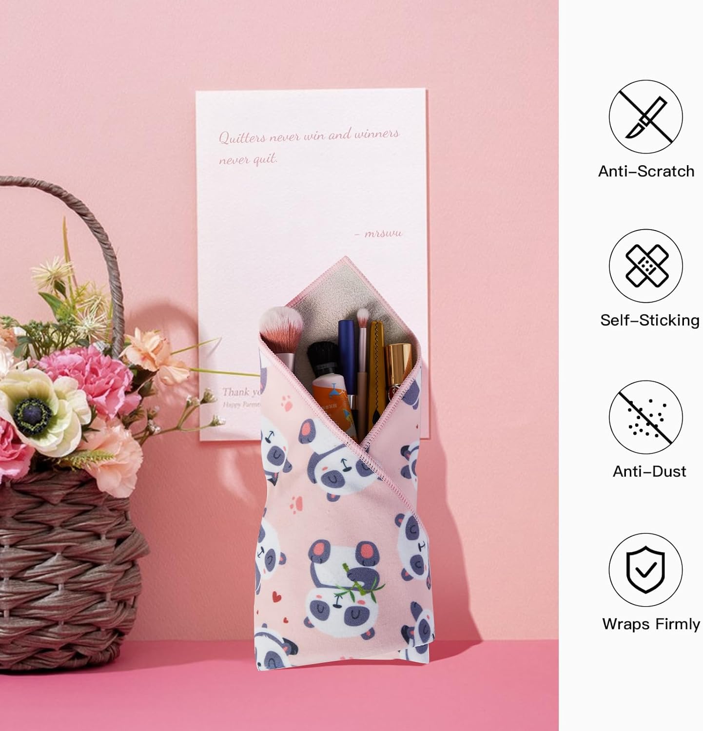 17.7X17.7 Inch Camera Protective Wrap, Lens Protector Wrapper, Pink Panda Pattern Magic Self-Adhesive Cloth for Camera/Lens/Phone/DSLR/Laptop/Accessories, Anti Scratch Equipment Wrap Storage Pouch Pink 17.7inch image 4 of 7 B0DKW8WXJS