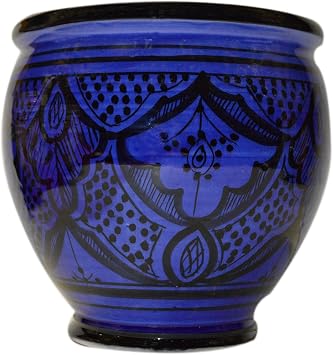 Flower Pot Moroccan Spanish Garden Drain Hole Ceramic Planter Handmade Multicolored