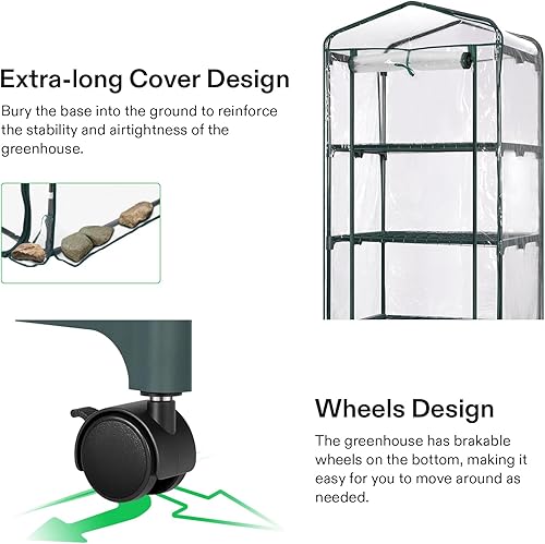 Miniatura 6 de VIVOSUN Mini invernadero de 4 niveles con ruedas, 27 x 19 x 63 pulgadas, reutilizable, portátil, cálido, con cubierta de PVC transparente y estante