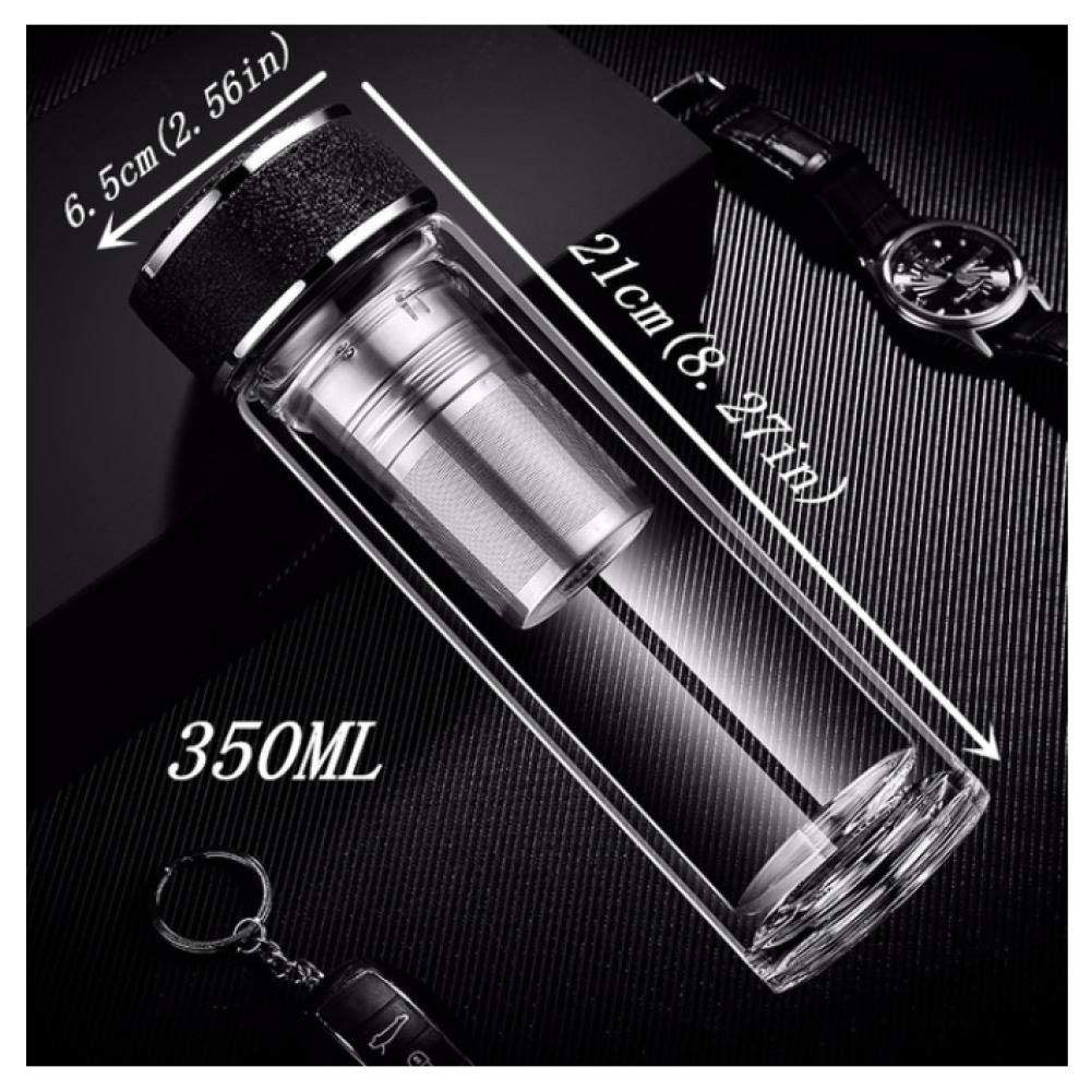 Botella infusora de agua de vidrio de borosilicato de doble pared portátil con tapa de filtro de acero inoxidable para campamento al aire libre separación de té