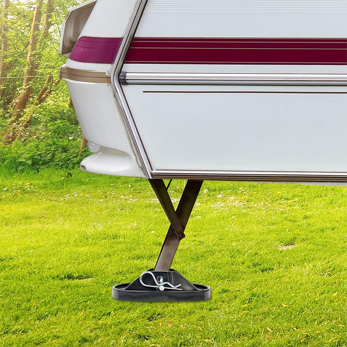 JNNJ 4 Pièces Caravan Jack Pads, Coussinets De Cric De Caravane Avec Goupilles, Coussinets Pieds Caravane Robustes, Accessoires Stabilisation Pour Camping-Cars Empêcher L'enfoncement Dans Un Sol Mou